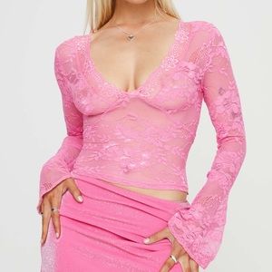Rendez Lace Long Sleeve Top Pink PRINCESS POLLY